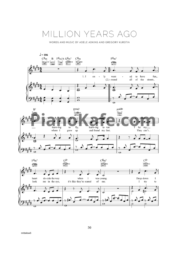 Ноты Adele - Million years ago - PianoKafe.com
