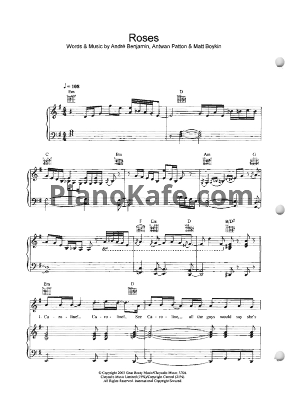 Ноты Outkast - Roses (Intro) - PianoKafe.com