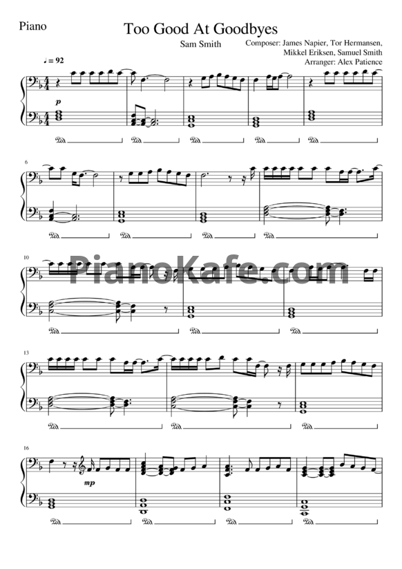 Ноты Sam Smith - Too good at goodbyes (Версия 2) - PianoKafe.com