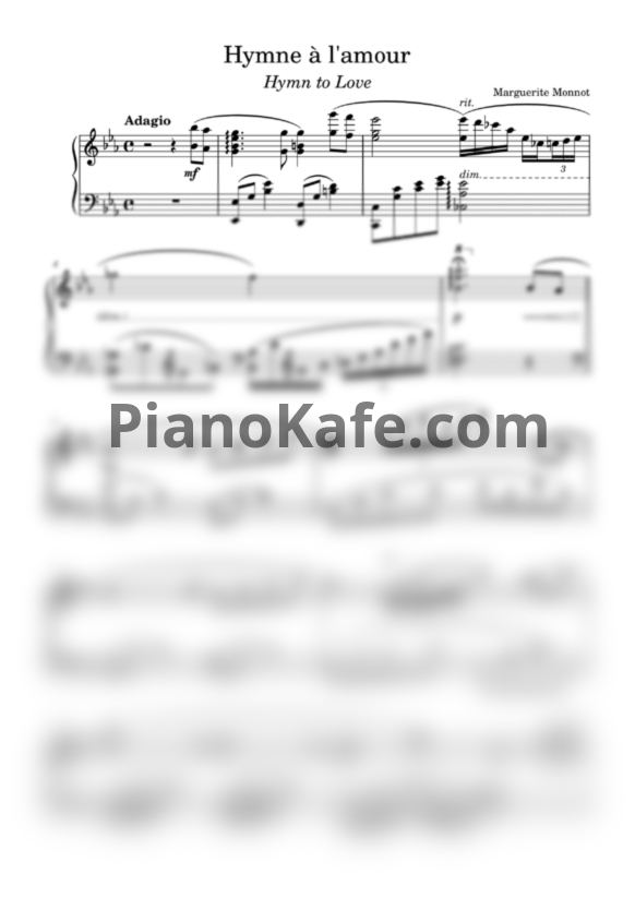 Ноты Edith Piaf - Hymne a l'amour (Hymn to Love) - PianoKafe.com