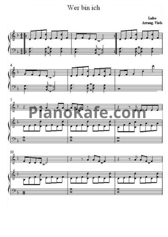 Ноты LaFee - Wer bin ich (Tell me why) - PianoKafe.com