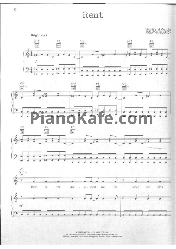 Ноты Jonathan Larson - Rent (Книга нот) - PianoKafe.com