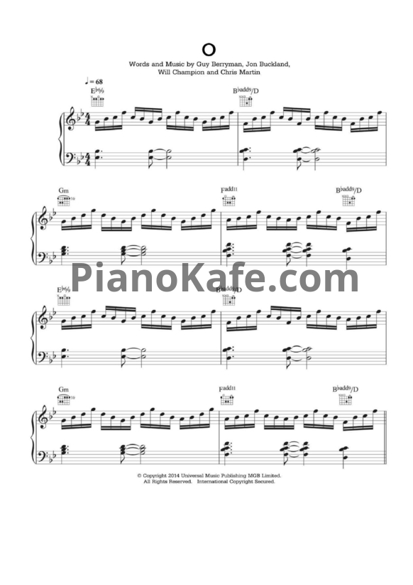 Ноты Coldplay - O ("Fly On") - PianoKafe.com