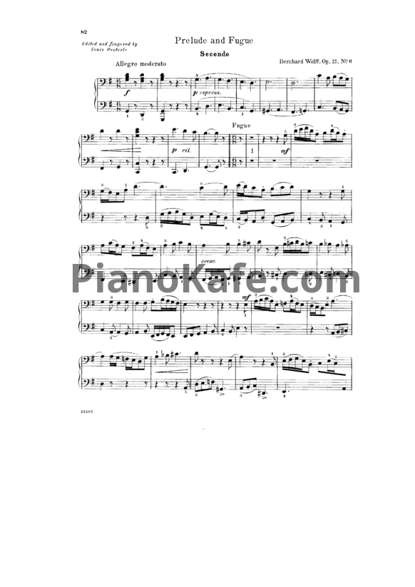 Ноты B. Wolff - Prelude and fugue (Op. 15, №6) для фортепиано в 4 руки - PianoKafe.com