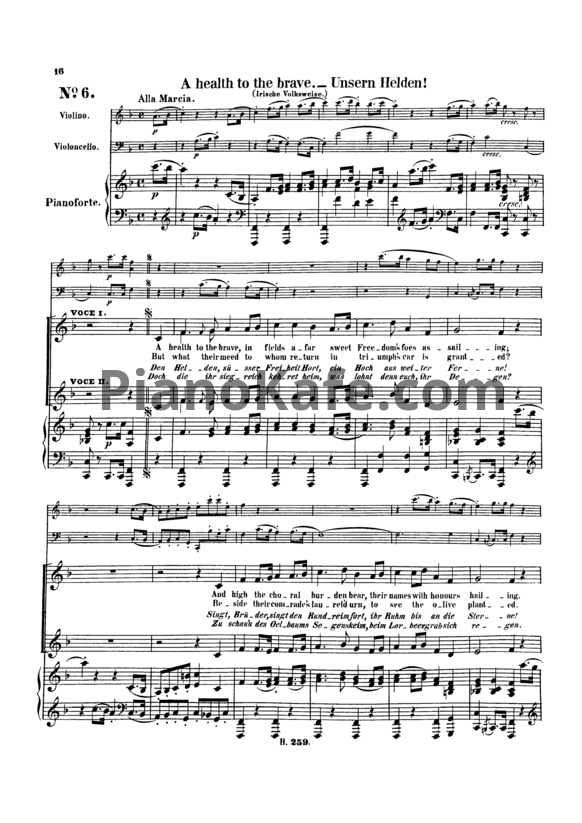 Ноты Л. В. Бетховен - "A health to the brave" № 6 из сборника "12 песен разных народов" (WOO 157/ 6) - PianoKafe.com