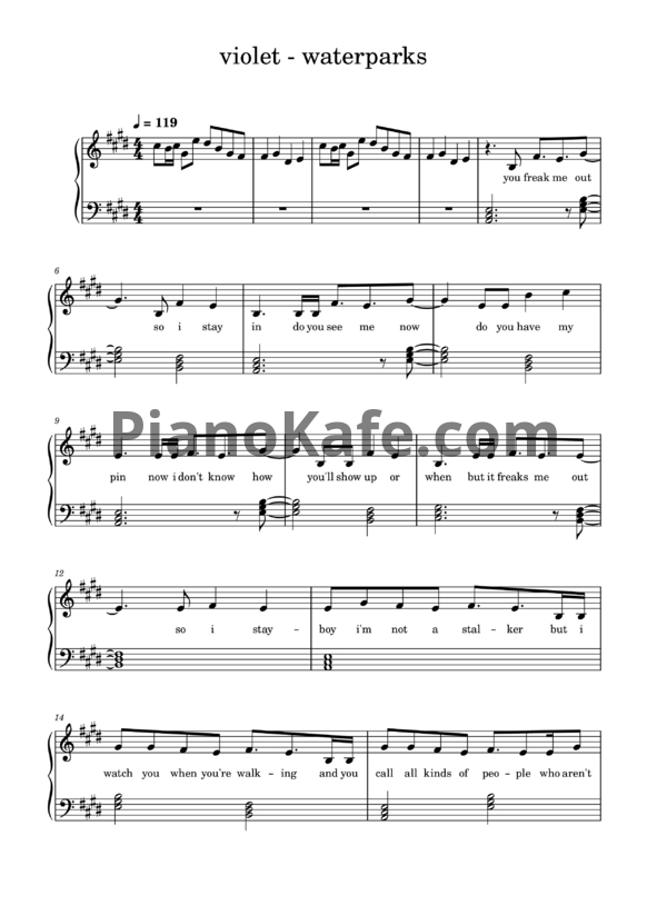 Ноты Waterparks - Violet! - PianoKafe.com