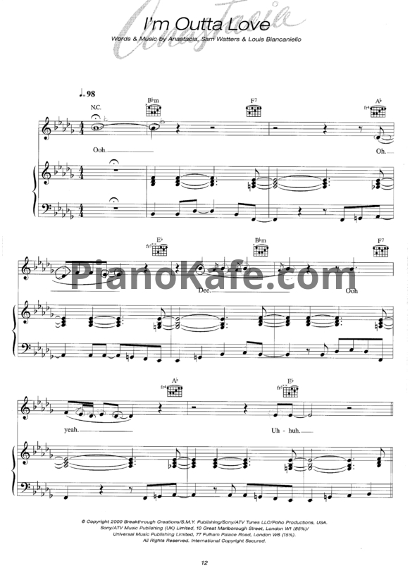 Ноты Anastacia - I'm outta love - PianoKafe.com