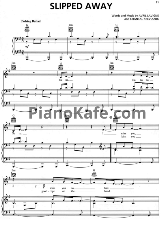 Ноты Avril Lavigne - Slipped away - PianoKafe.com