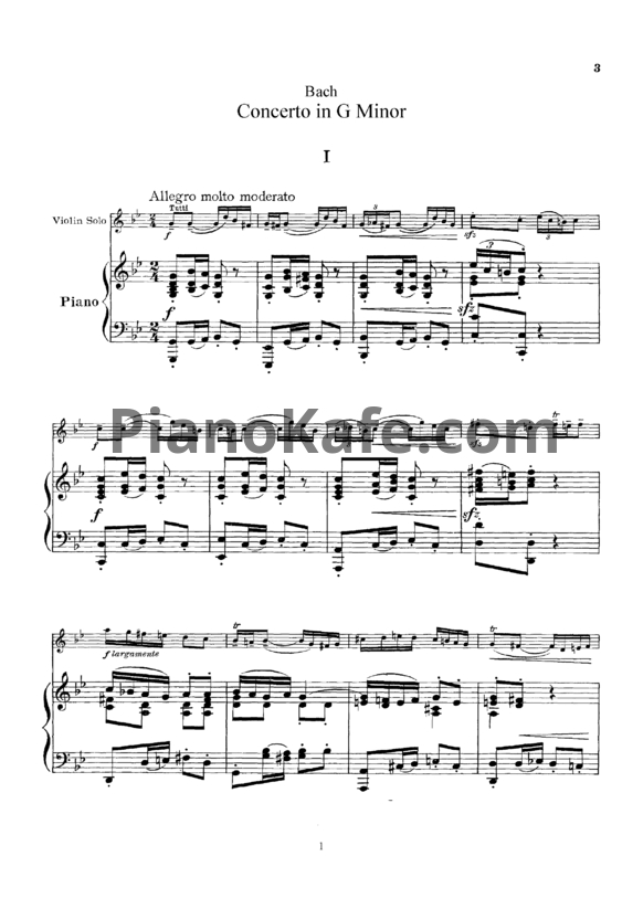 Ноты И. Бах - Концерт для скрипки с оркестром соль минор - PianoKafe.com