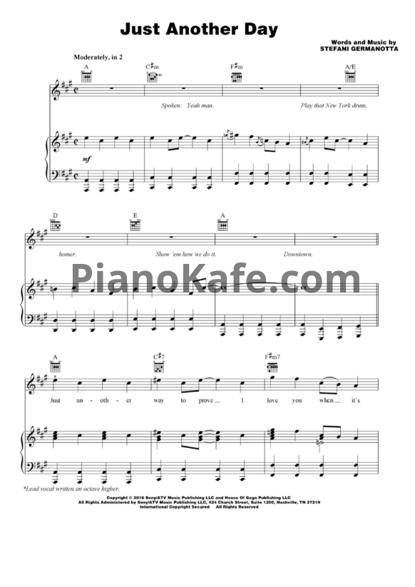 Ноты Lady Gaga - Just another day (Версия 2) - PianoKafe.com