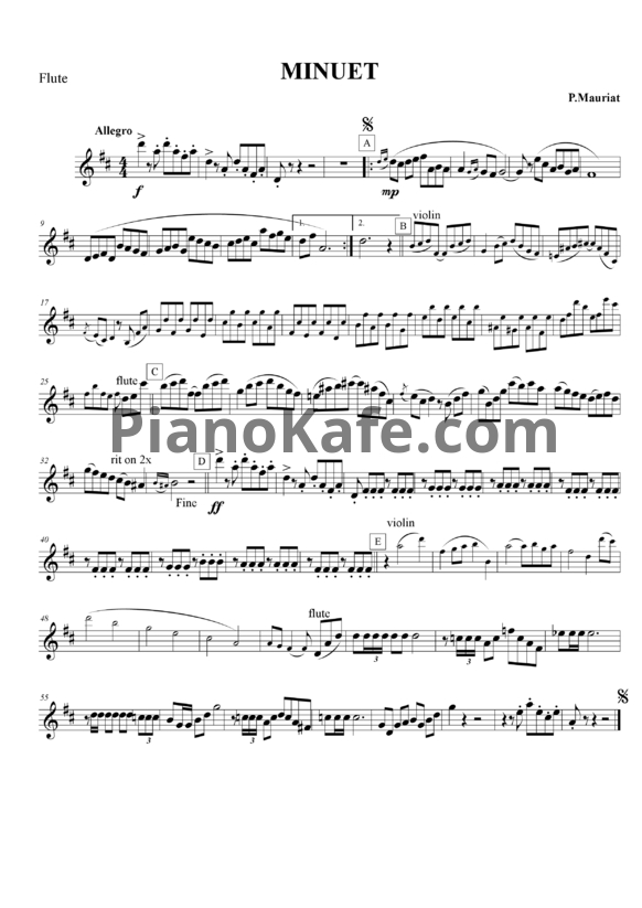 Ноты Paul Mauriat - Minuet (для флейты) - PianoKafe.com