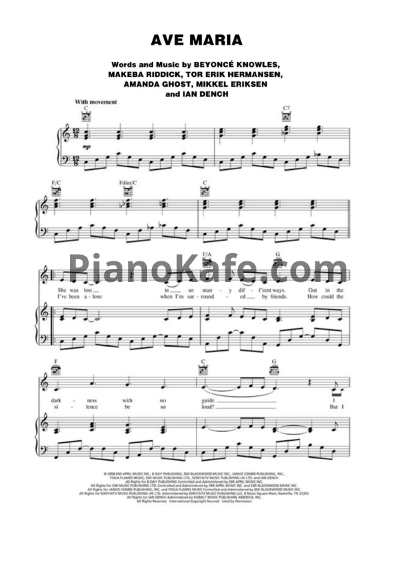 Ноты Beyonce - Ave Maria (Версия 2) - PianoKafe.com