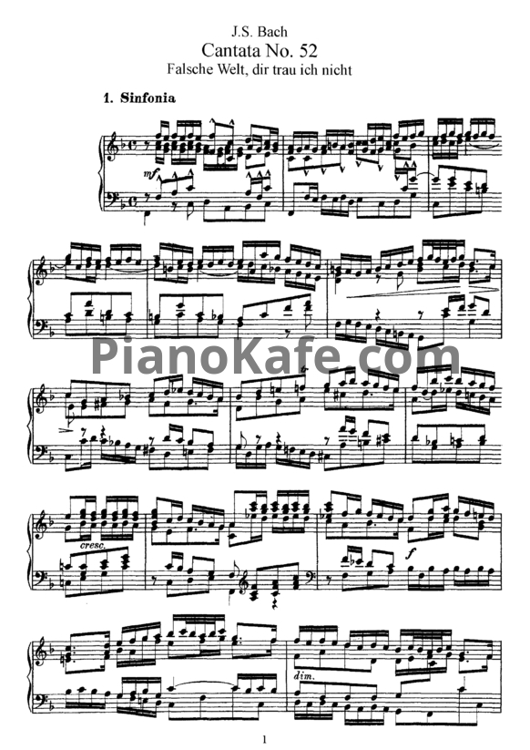 Ноты И. Бах - Кантата №52 "Falche welt, dir trau ich nicht" (BWV 52) - PianoKafe.com
