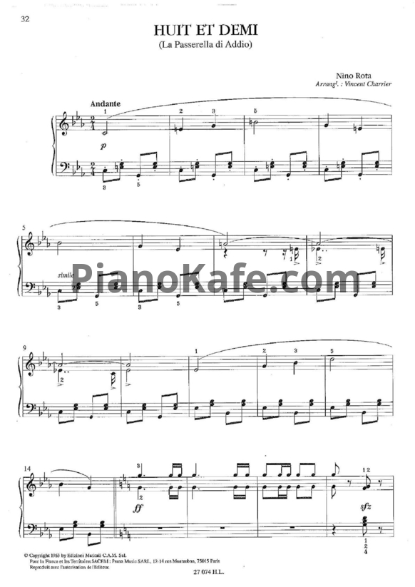 Ноты Nino Rota - La paserella de addio - PianoKafe.com