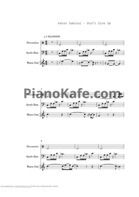 Ноты Peter Gabriel and Kate Bush - Don't give up - PianoKafe.com