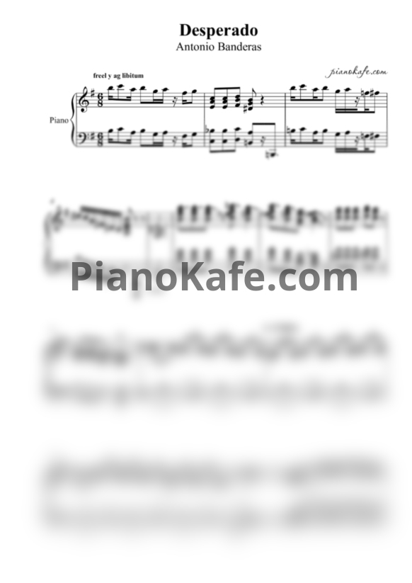 Ноты Antonio Banderas - Desperado (Piano cover) - PianoKafe.com