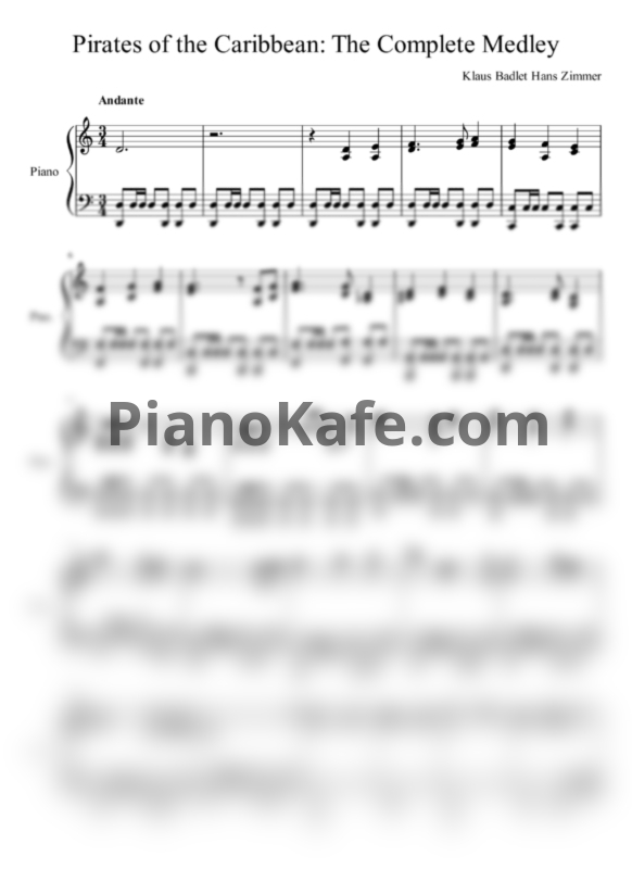 Ноты Hans Zimmer - Pirates of the caribbean: The complete medley - PianoKafe.com
