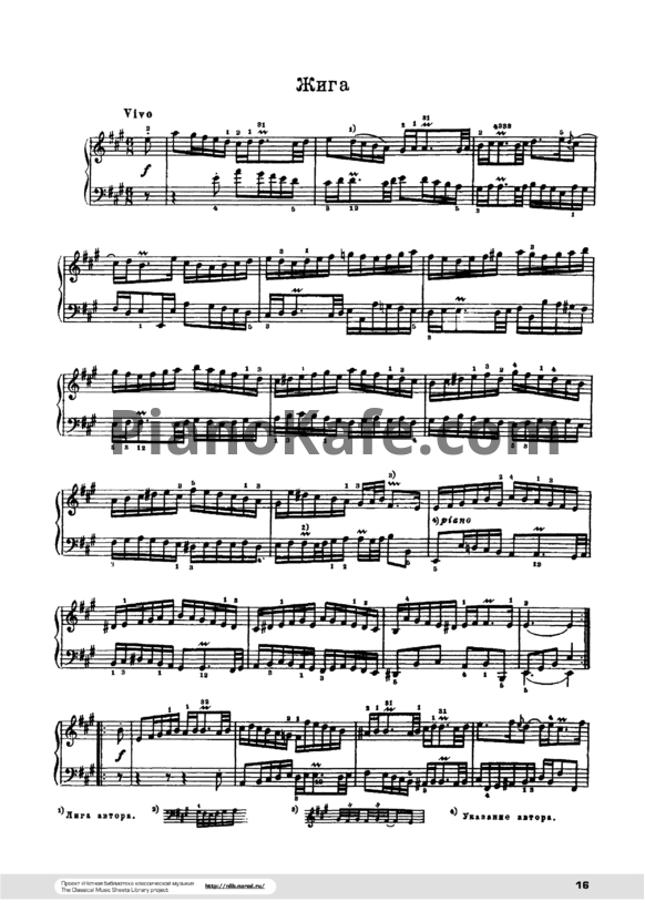 Ноты И. Бах - Сюита №1 (A-dur). Жига - PianoKafe.com