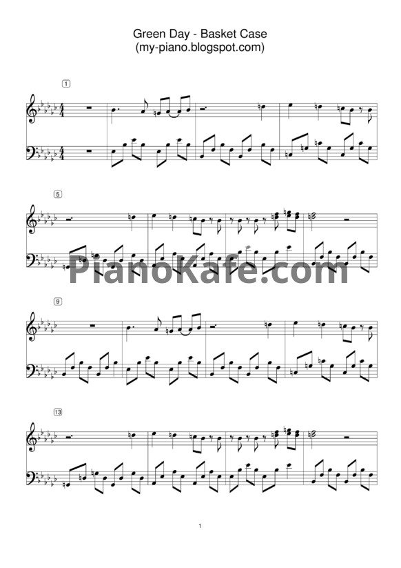 Ноты Green Day - Basket case (Версия 2) - PianoKafe.com