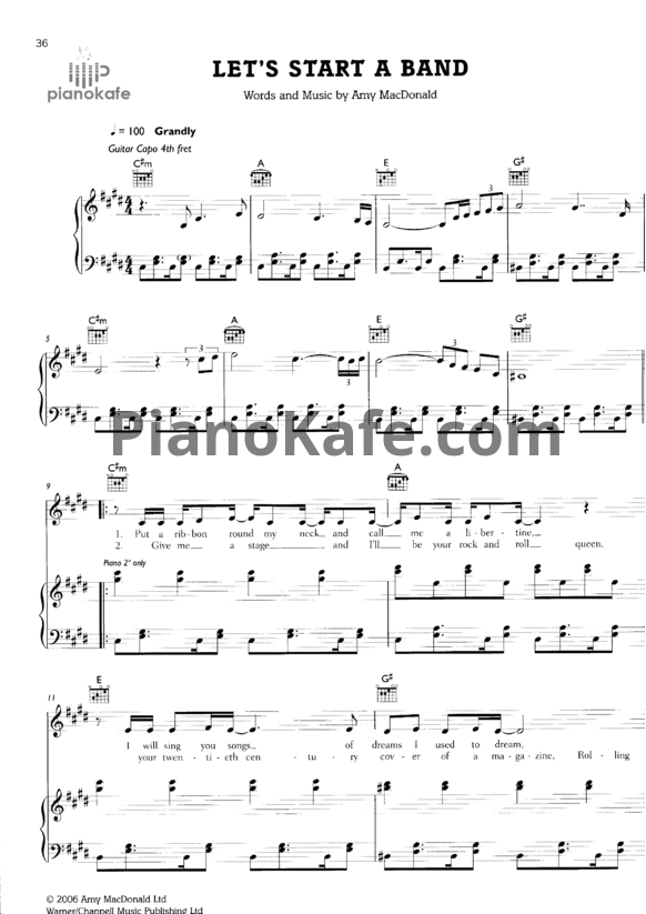 Ноты Amy Macdonald - Let's Start A Band - PianoKafe.com