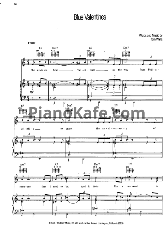 Ноты Tom Waits - Blue Valentines - PianoKafe.com