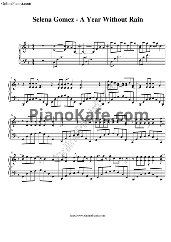 Ноты Selena Gomez - A year without rain - PianoKafe.com