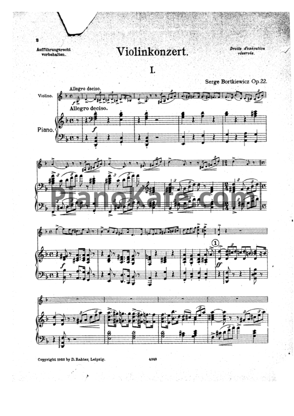 Ноты С. Борткевич - Скрипичный концерт (Op. 22) - PianoKafe.com