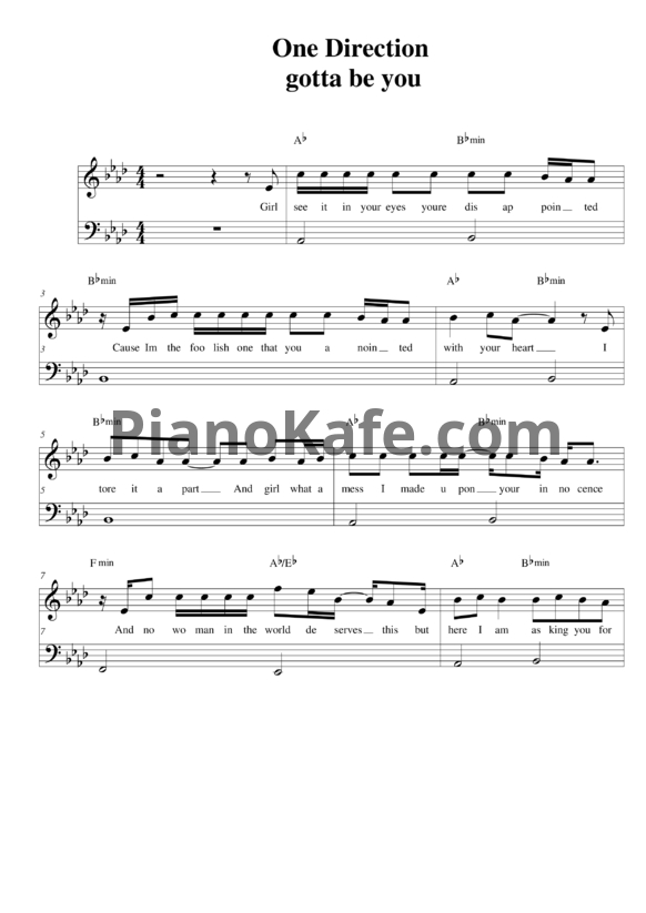 Ноты One Direction - Gotta be you - PianoKafe.com
