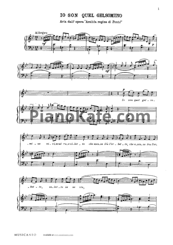 Ноты Антонио Вивальди - Io son quel gelsomino (Ария) - PianoKafe.com