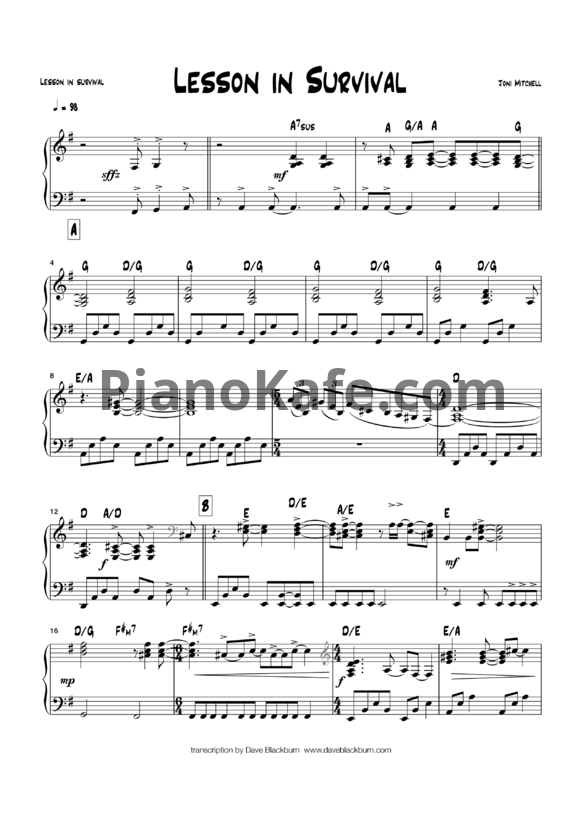 Ноты Joni Mitchell - Lesson in survival - PianoKafe.com
