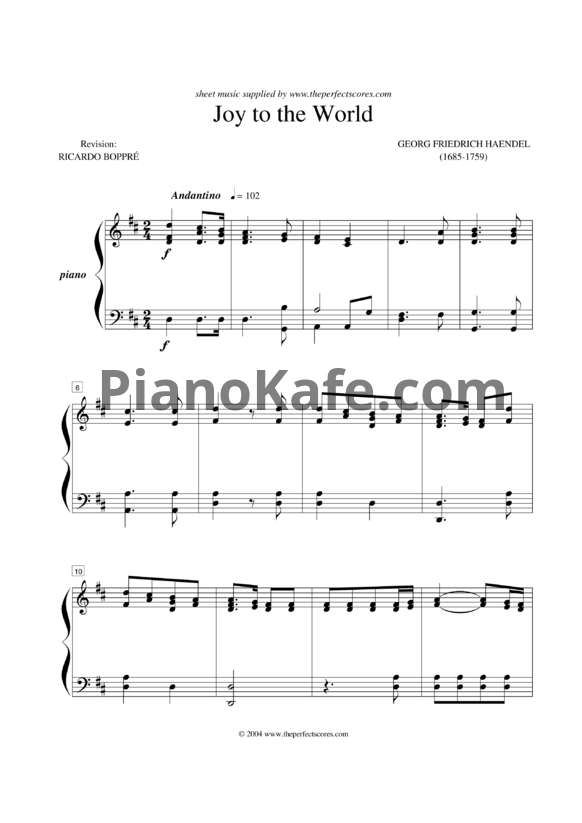 Ноты George Fridrich Haendel - Joy to the world - PianoKafe.com