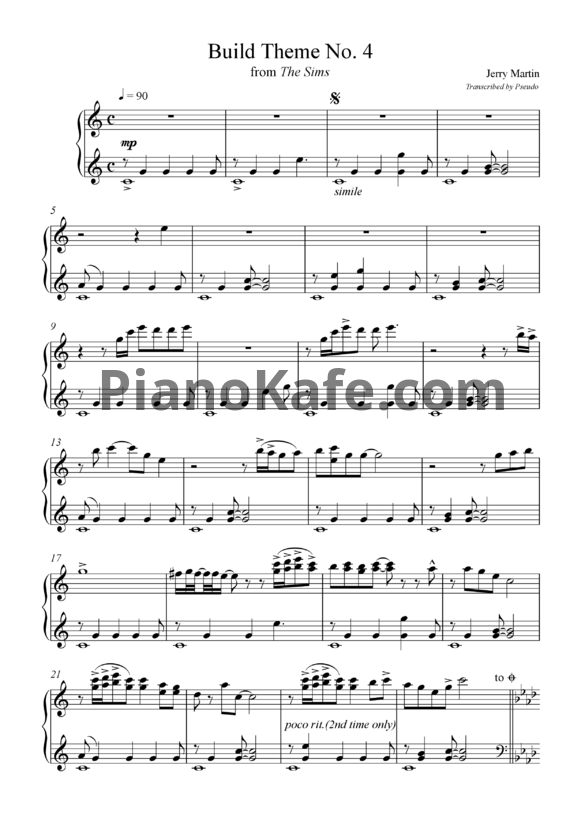 Ноты Jerry Martin - Bernadette egger (Build theme No. 4) - PianoKafe.com