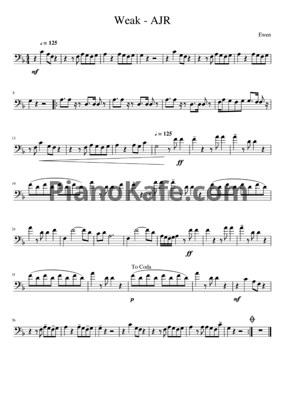 Ноты AJR - Weak (Тромбон/Туба) - PianoKafe.com
