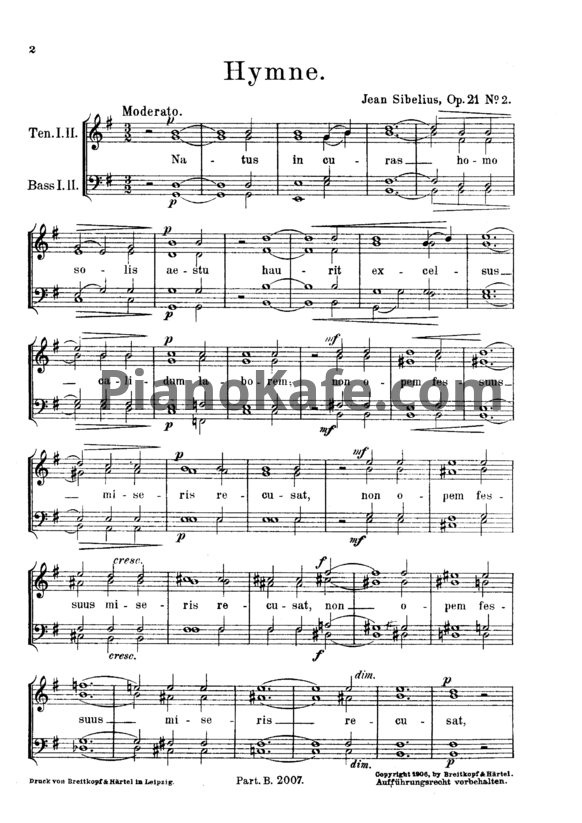 Ноты Ян Сибелиус - Гимн (Op. 21, №2) - PianoKafe.com