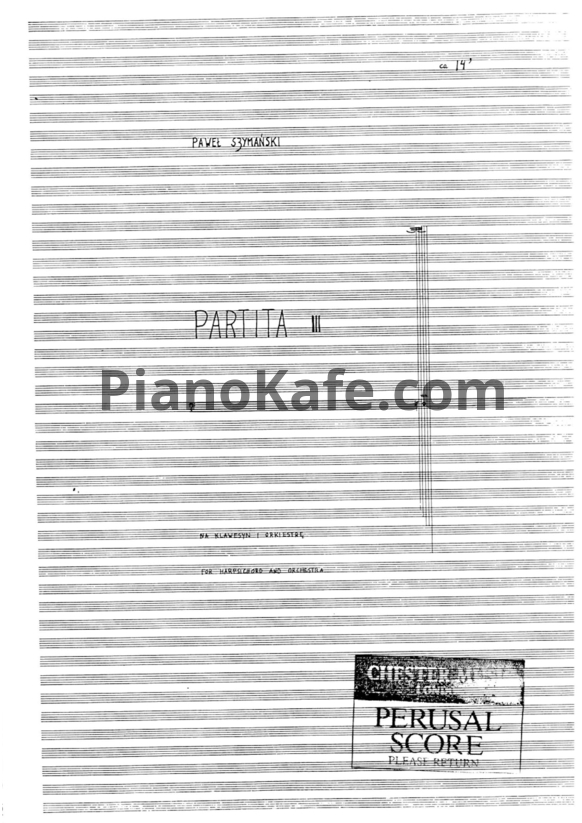 Ноты Павел Шиманский - Партита 3 для амплифированного клавесина и оркестра - PianoKafe.com