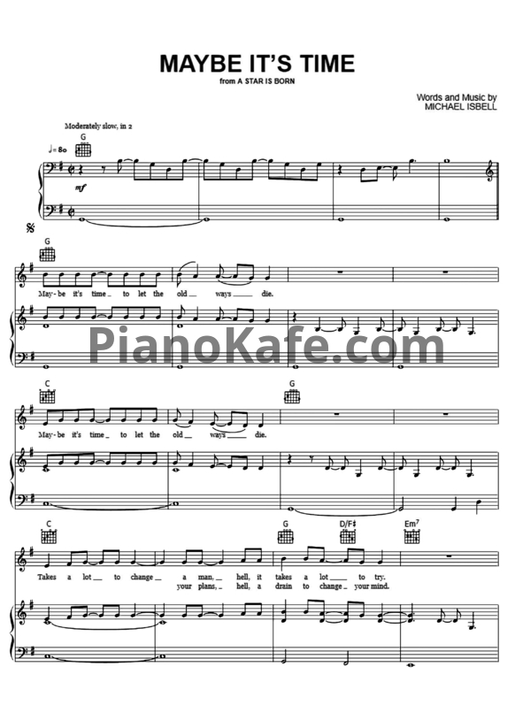 Ноты Bradley Cooper - Maybe it's time - PianoKafe.com
