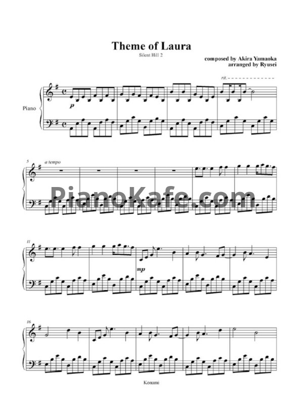 Ноты Akira Yamaoka - Theme of Laura - PianoKafe.com