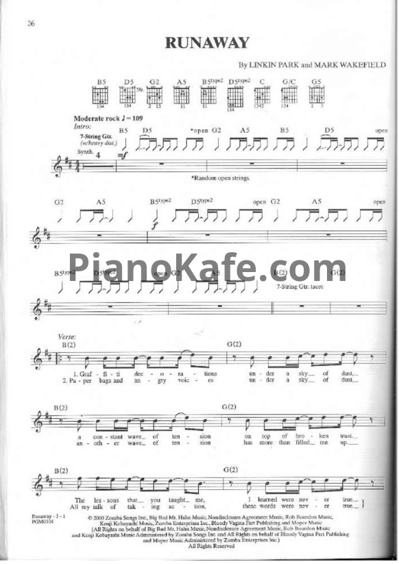 Ноты Linkin Park - Runaway - PianoKafe.com