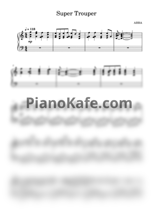 Ноты ABBA - Super trouper (Piano cover) - PianoKafe.com