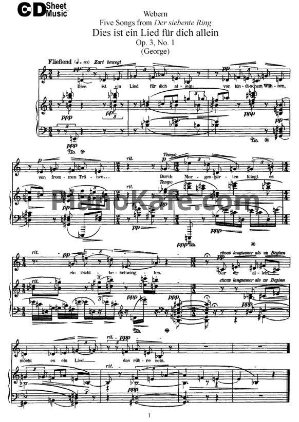 Ноты Антон Веберн - Пять песен (Op. 3) - PianoKafe.com