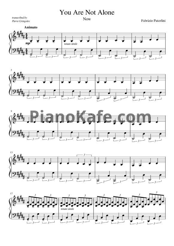 Ноты Fabrizio Paterlini - You are not alone - PianoKafe.com
