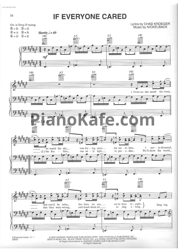 Ноты Nickelback - If everyone cared - PianoKafe.com