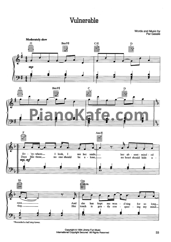 Ноты Roxette - Vulnerable - PianoKafe.com