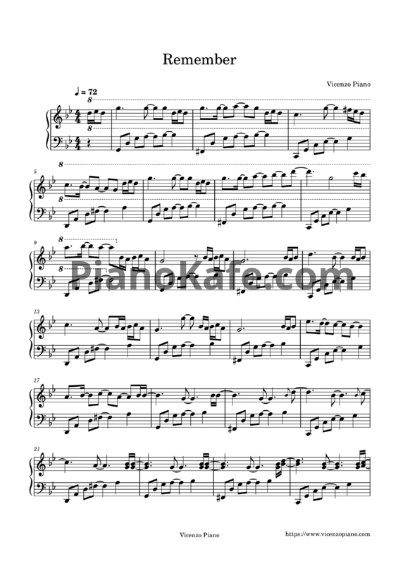 Ноты Vicenzo Piano - Remember - PianoKafe.com