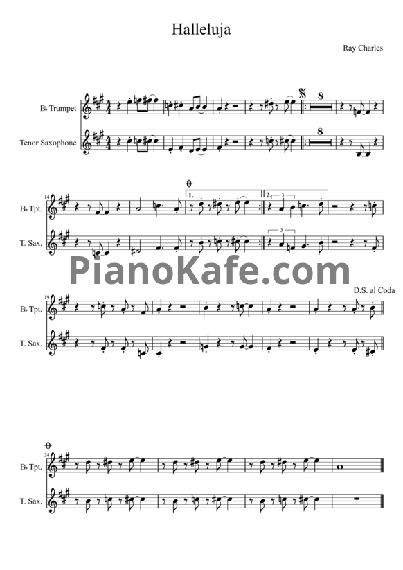 Ноты Ray Charles - Hallelujah - PianoKafe.com