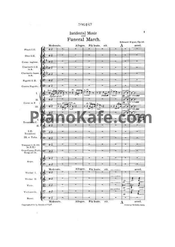 Ноты Эдуард Элгар - Incidental music and Funeral march (Op. 42, Партитура) - PianoKafe.com