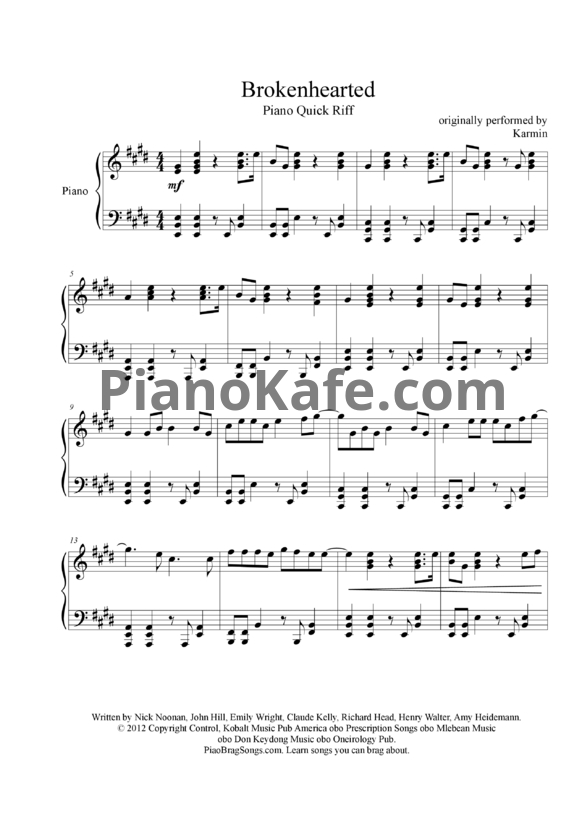 Ноты Karmin - Brokenhearted - PianoKafe.com