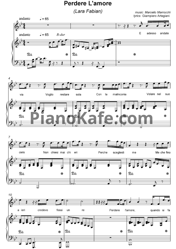 Ноты Lara Fabian - Perdere l'amore - PianoKafe.com