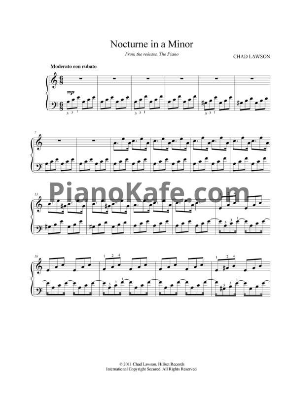 Ноты Chad Lawson - Nocturne in A Minor - PianoKafe.com