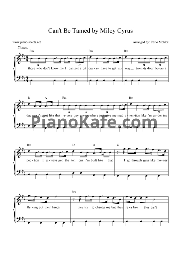 Ноты Miley Cyrus - Can't be tamed - PianoKafe.com